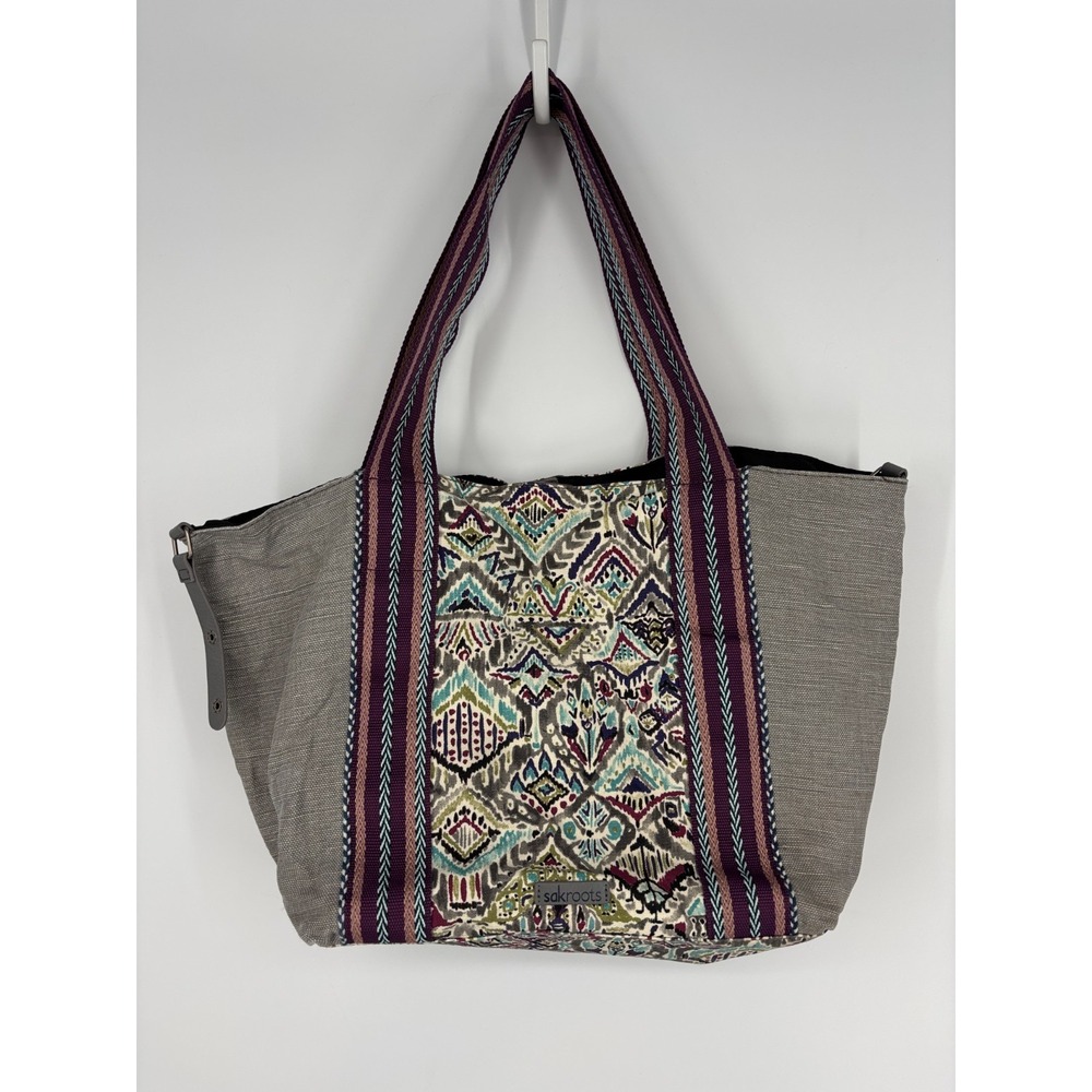 The Sak Sakroots Tote Gray Geometric Catalina Cotton Canvas Double Handles